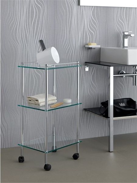 Stil Haus, 3-х ярусная стеклянная этажерка на колесах, цвет хром