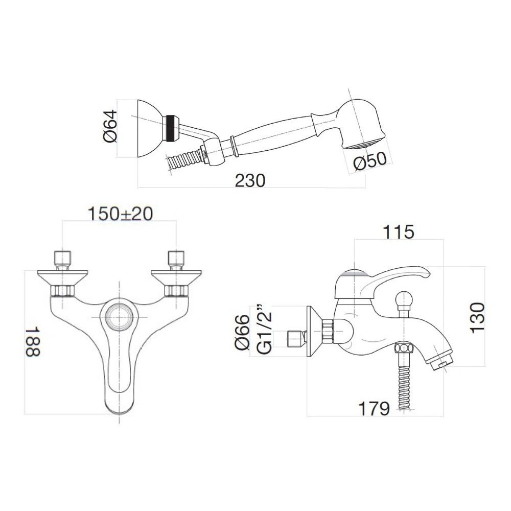 Смеситель для ванны Webert Aurora AU850101010(153), золото