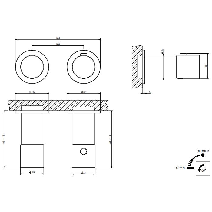 GESSI HABITO UNITO Смеситель настенный встраиваемый, термостатический, на 1 источник, внешняя часть, цвет Brass PVD
