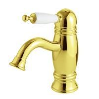 OXFORD Смеситель для раковины моноком., ручка белая (сверху), золото