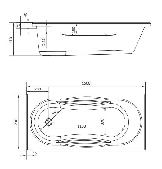 Ванна прямоугольная MITO GREEN 150x70 (63378), артикул 63378