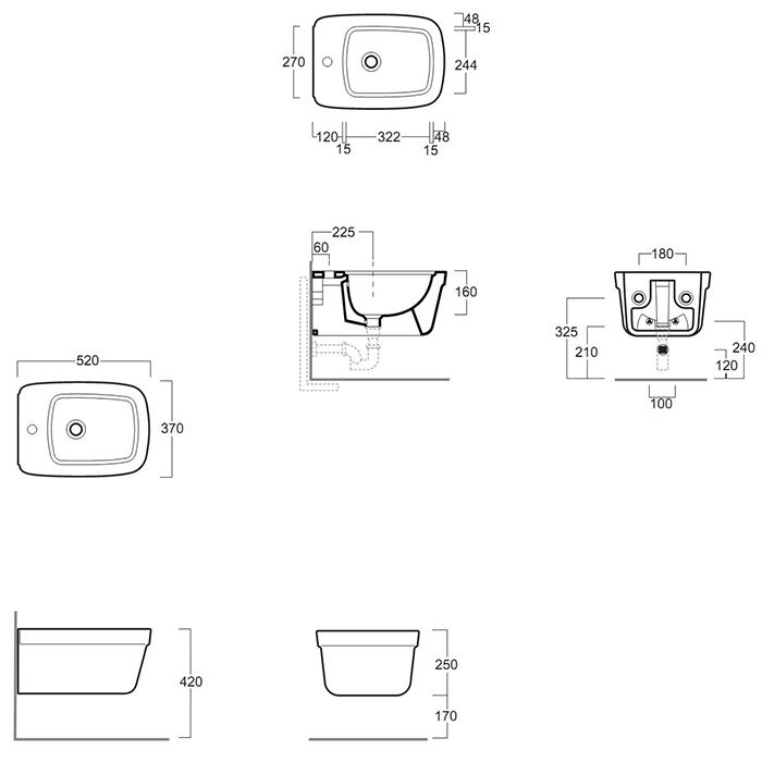 SIMAS Evolution Биде подвесное 52х37см с 1 отв. под смеситель, цвет белый (без крепежа F85)
