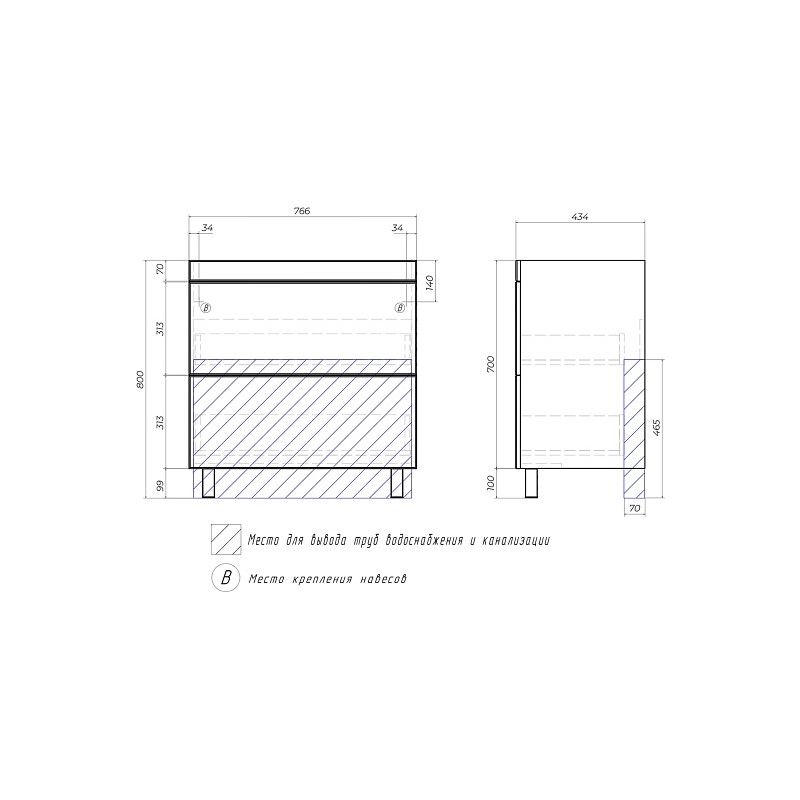 Тумба под раковину напольная VIGO Land 021, 80 см, артикул 021