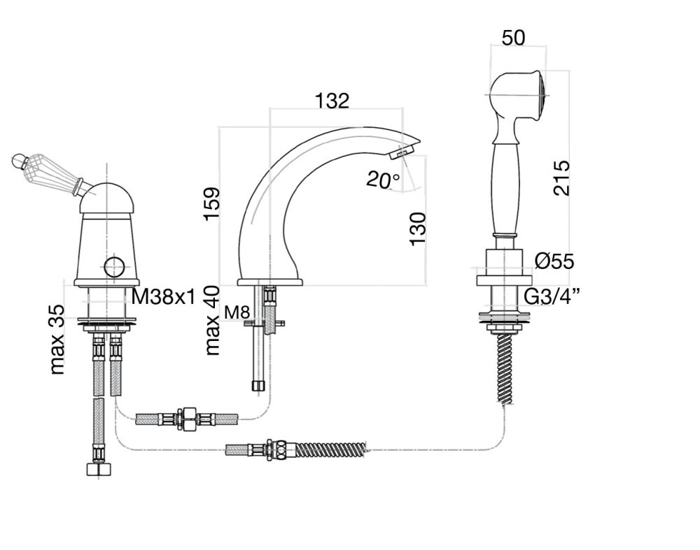 Смеситель на борт ванны Fiore IMPERIAL-SKY  (SWAROVSKI®) 82CO5105, хром/золото, артикул 82CO5105