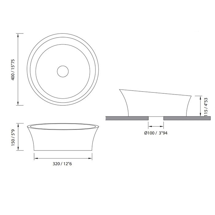 MOMA EVOQUE Раковина Ø400 мм., для установки на столешницу, с донным клапаном, цвет белый матовый