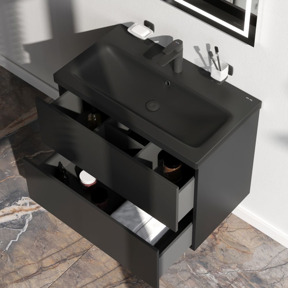 M90FHX07522BM GEM, База под раковину, подвесная, 75 см, 2 ящика push-to-open, цвет: черный матовый M90FHX07522BM GEM, База под раковину, подвесная, 75 см, 2 ящика push-to-open, цвет: черный матовый