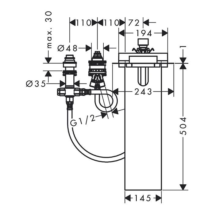 AXOR EDGE Скрытая часть однорычажного смесителя на 3 отверстия на край ванны AXOR EDGE Скрытая часть однорычажного смесителя на 3 отверстия на край ванны