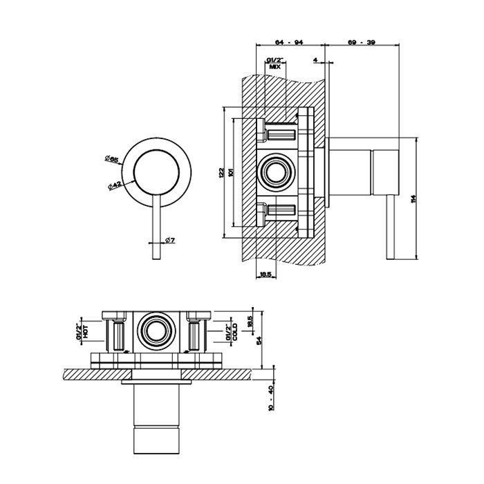 GESSI 316 Встраиваемый смеситель, на 1/2'', 1 источник (внешние части), цвет: warm bronze brushed pvd