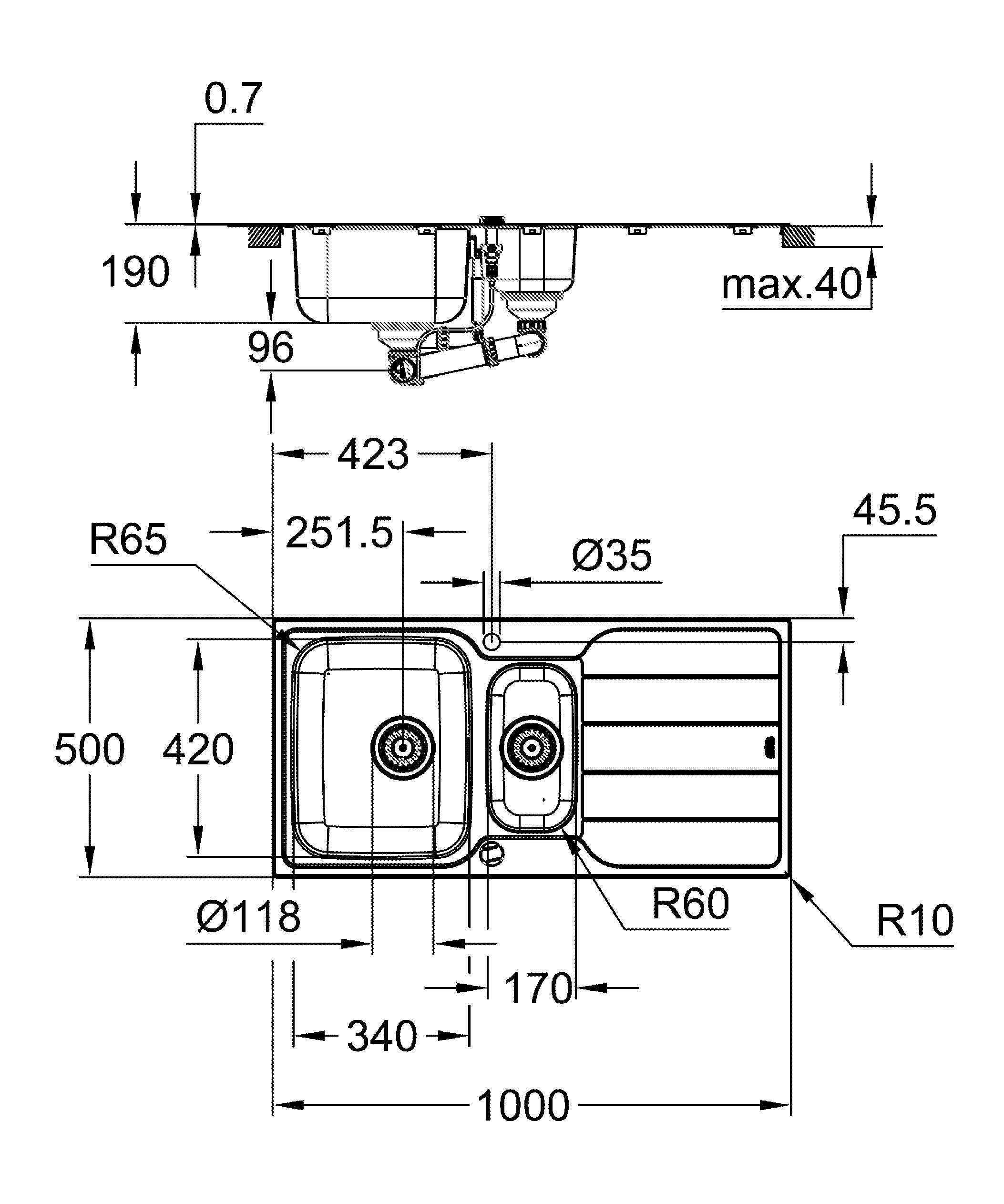 Мойка GROHE K500 с корзинчатым вентилем, нержавеющая сталь (31572SD1) Мойка GROHE K500 с корзинчатым вентилем, нержавеющая сталь (31572SD1)
