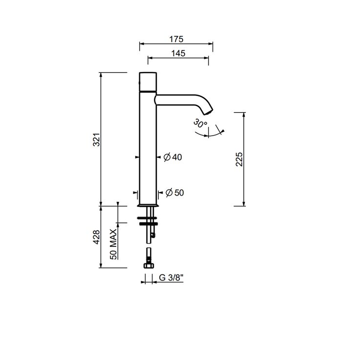 Fantini Nostromo Смеситель для раковины, 1 отв., без донного клапана, излив 145мм, цвет: Matt Gun Metal PVD