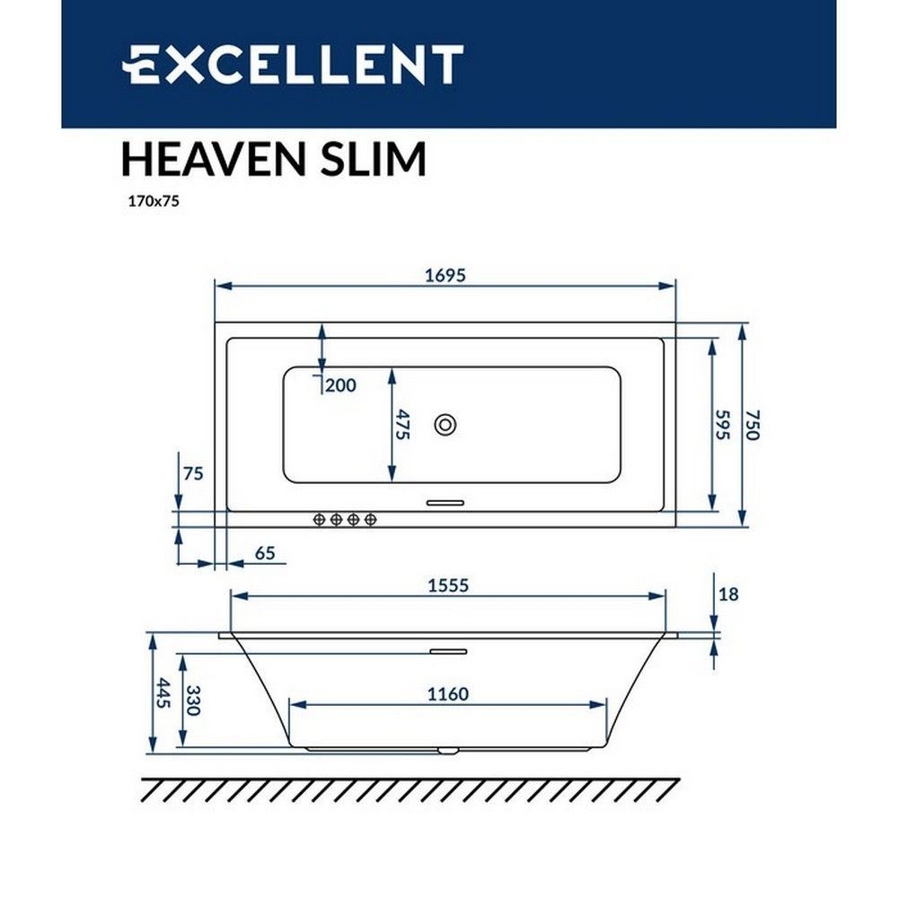 Ванна EXCELLENT Heaven Slim 170x75 "LINE" (золото)