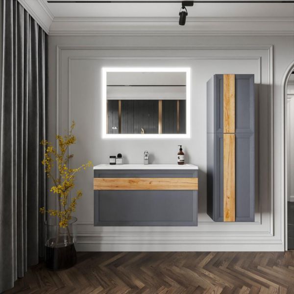 Комплект мебели для ванной Бриклаер БЕРЛИН 100SD, оникс серый