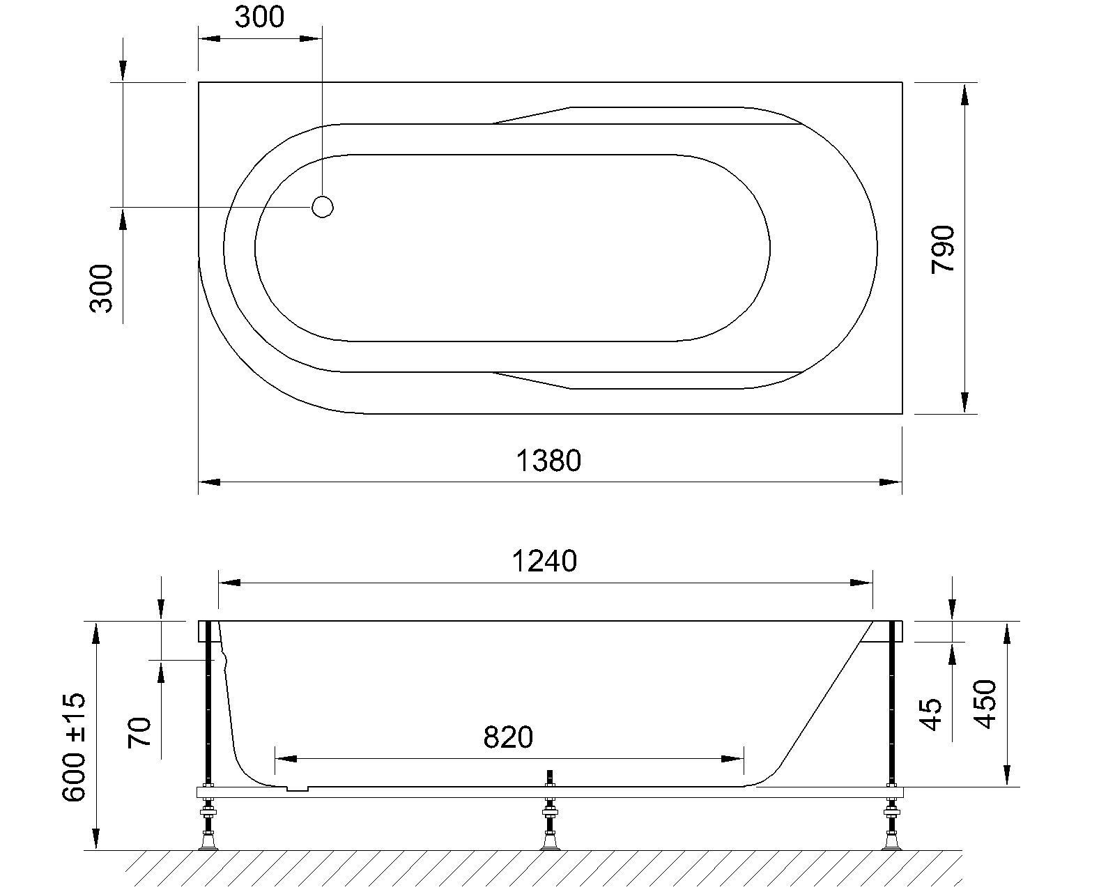 Гидромассажная ванна Royal Bath AZUR STANDART 140x80x60R