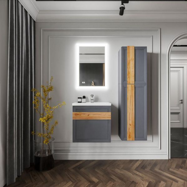 Комплект мебели для ванной Бриклаер БЕРЛИН 60SD, оникс серый