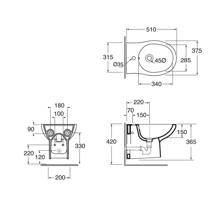 AZZURRA FAST Биде подвесное 51x37xH37 cm, цвет белый