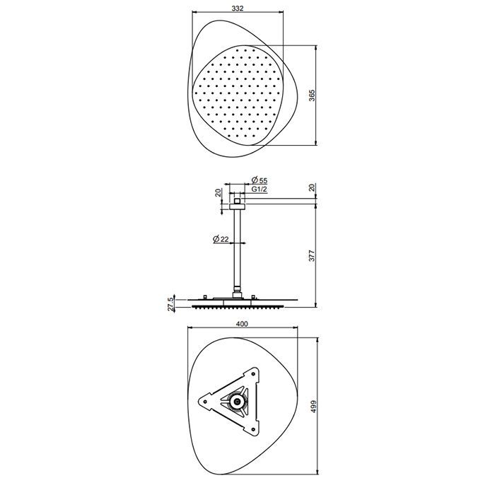 Fima Carlo Frattini Soffioni Верхний душ 49х40см., потолочный 30см., Cloud, цвет: чёрный матовый