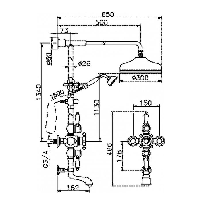 HUBER Victorian Настенная душевая система:термостат для душа,верхний душ,ручной душ с держателем и шлангом, цвет бронза