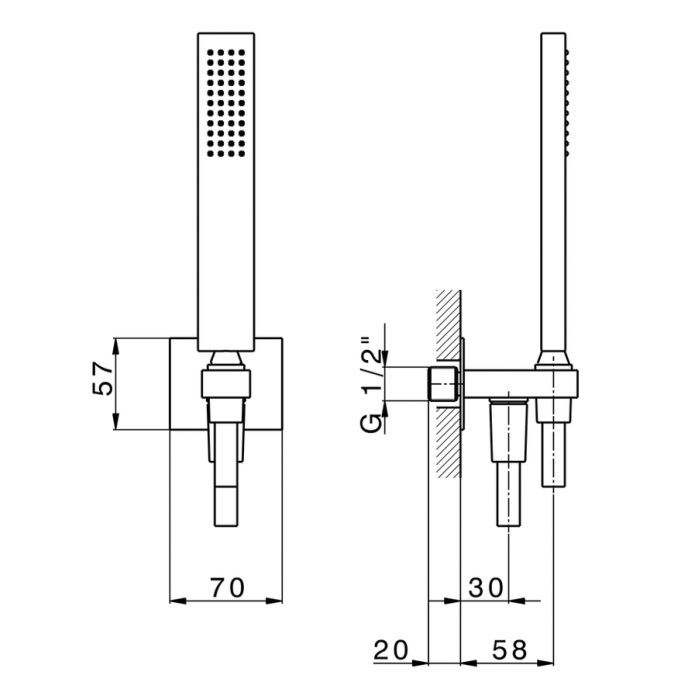 CISAL Shower Душевой гарнитур:ручная лейка,шланг 150 см,вывод с держателем, цвет черный матовый
