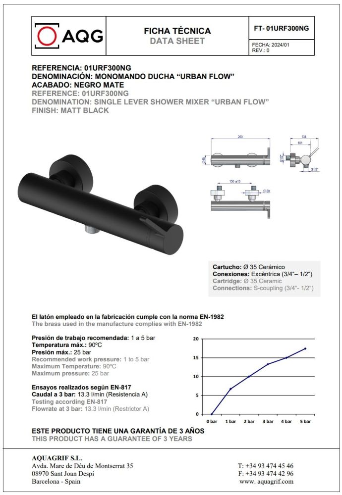 AQG Urban Flow, однорычажный смеситель для душа c набором для душа, цвет черный матовый