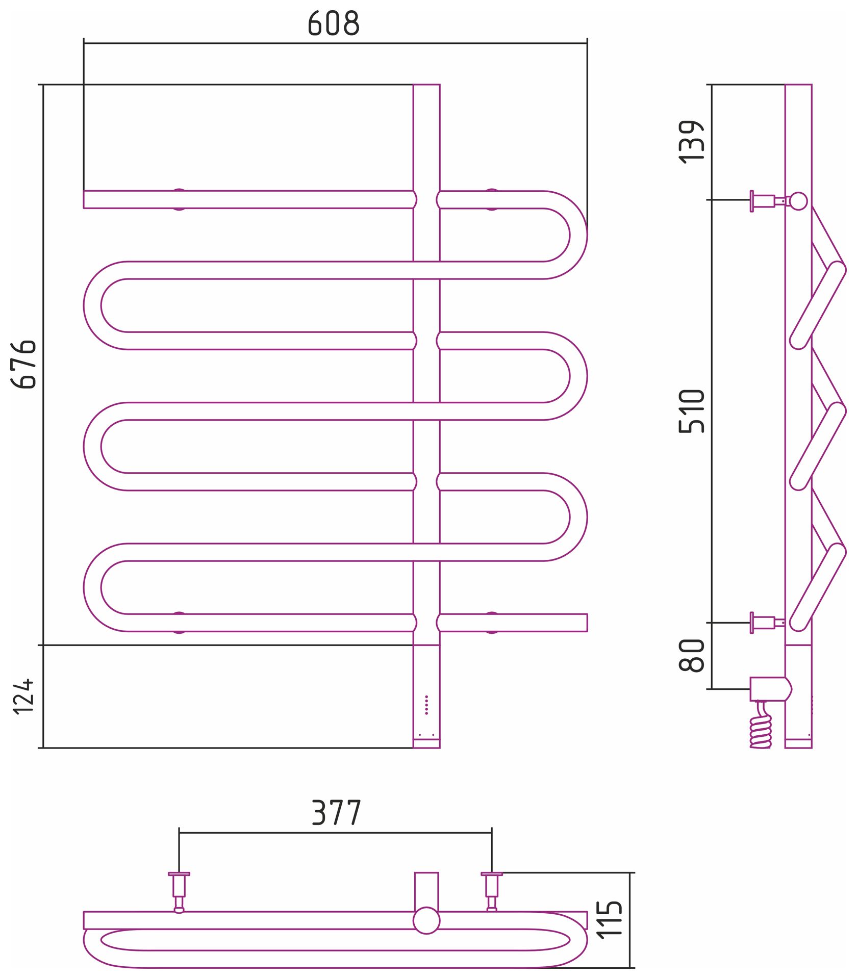 Полотенцесушитель электрический ЭПАТАЖ 3.0 800х600 МЭМ правый (Тёмный титан муар)