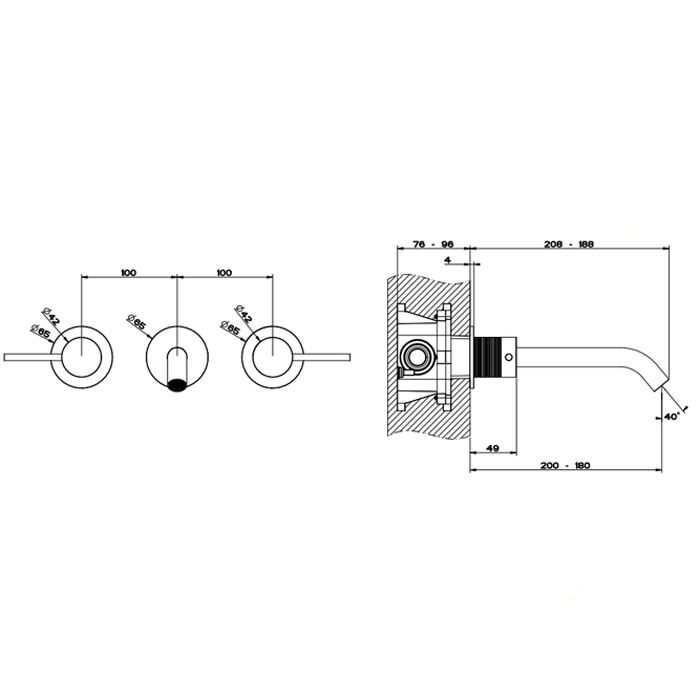GESSI 316 Встраиваемый смеситель для раковины на 3 отверстия, излив 200-180мм (внешние части), цвет: steel brushed