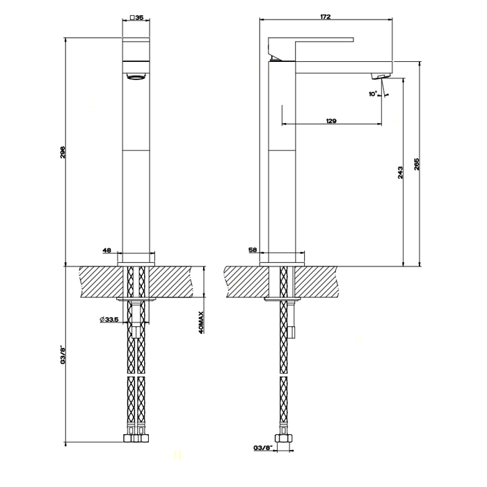 Gessi Rettangolo Смеситель для раковины с высоким изливом 128мм, цвет: хром