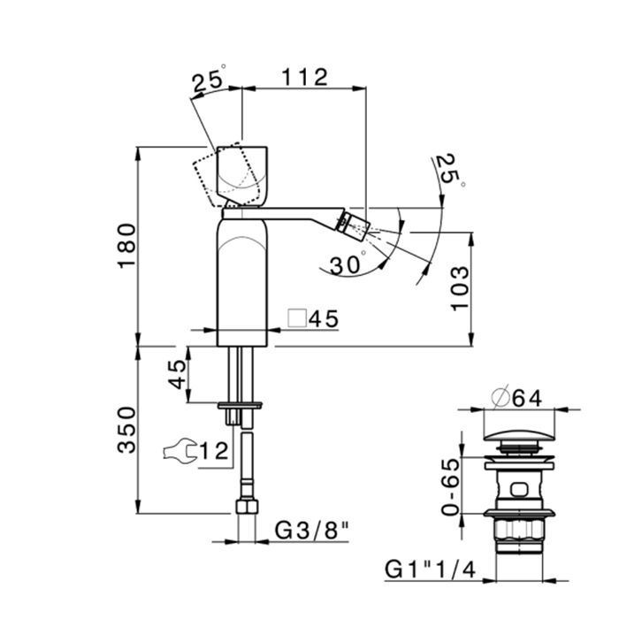 CISAL HI-RISE Смеситель для биде на 1 отверстие, однорычажный, в комплекте с донным клапаном, цвет хром, артикул RI00055421