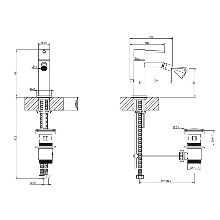 Gessi Emporio Via tortona Смеситель для биде с донным клапаном и соединительными шлангами, цвет: Chrome, артикул 18607#031