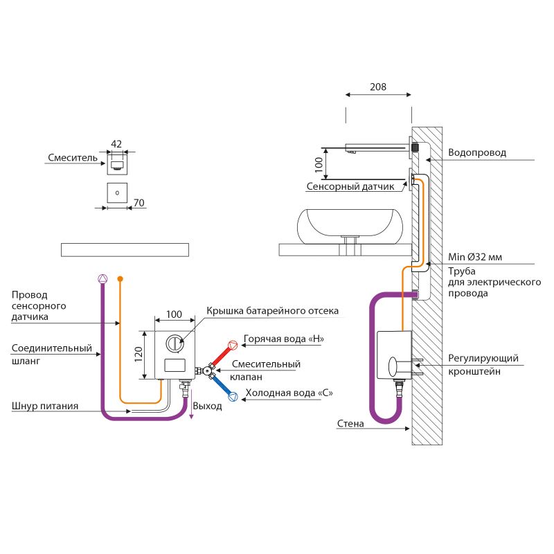 Смеситель для раковины встроенный, сенсорный Timo Selene белый матовый (2073/16SM), артикул 2073/16SM