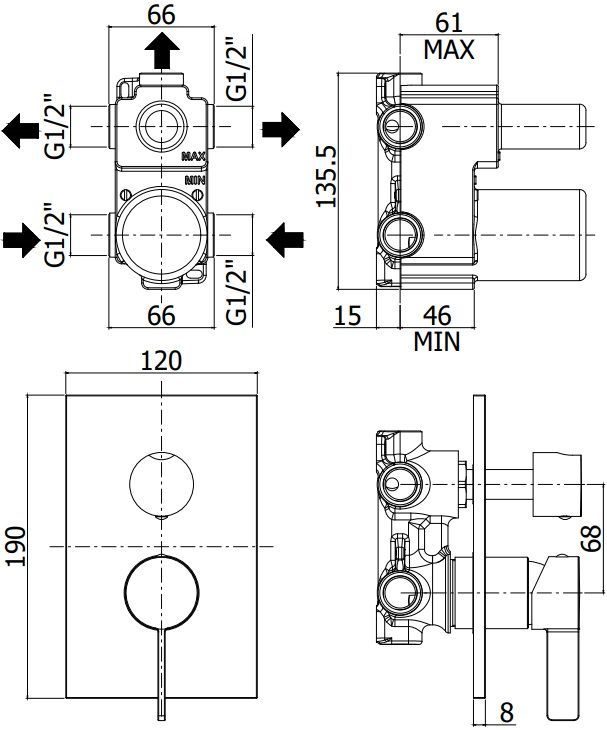 Смеситель для душа Paffoni Rock RO019CR (с внутренней частью), артикул RO019CR
