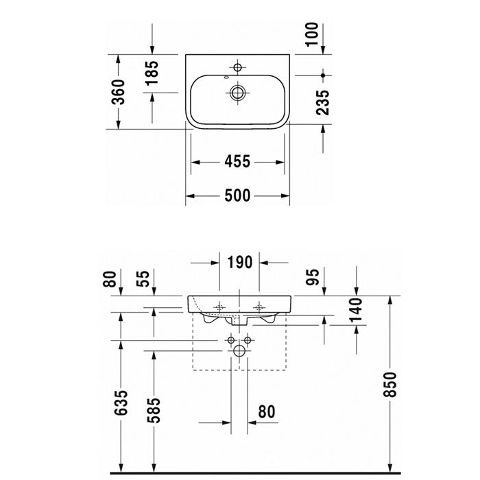 DURAVIT Happy D.2  Раковина для мебели 50х36 см, с 1 отв под смеситель, со слив переливом, цвет белый.