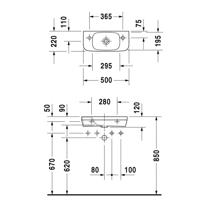 Duravit DuraStyle Умывальник для рук без перелива, без отв. для смесителя, 500x220мм, Цвет: Белый ЦЕНА)