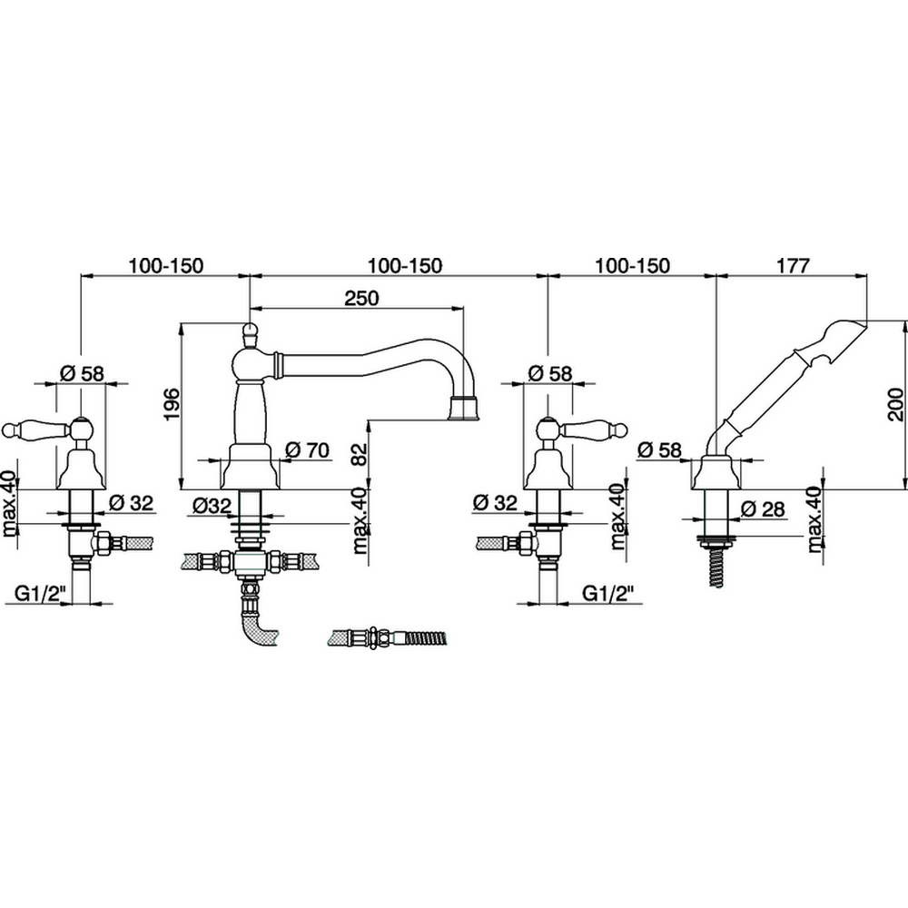 CISAL Arcana Toscana Смеситель на борт ванны на 4 отверстия,излив 250 мм, цвет хром