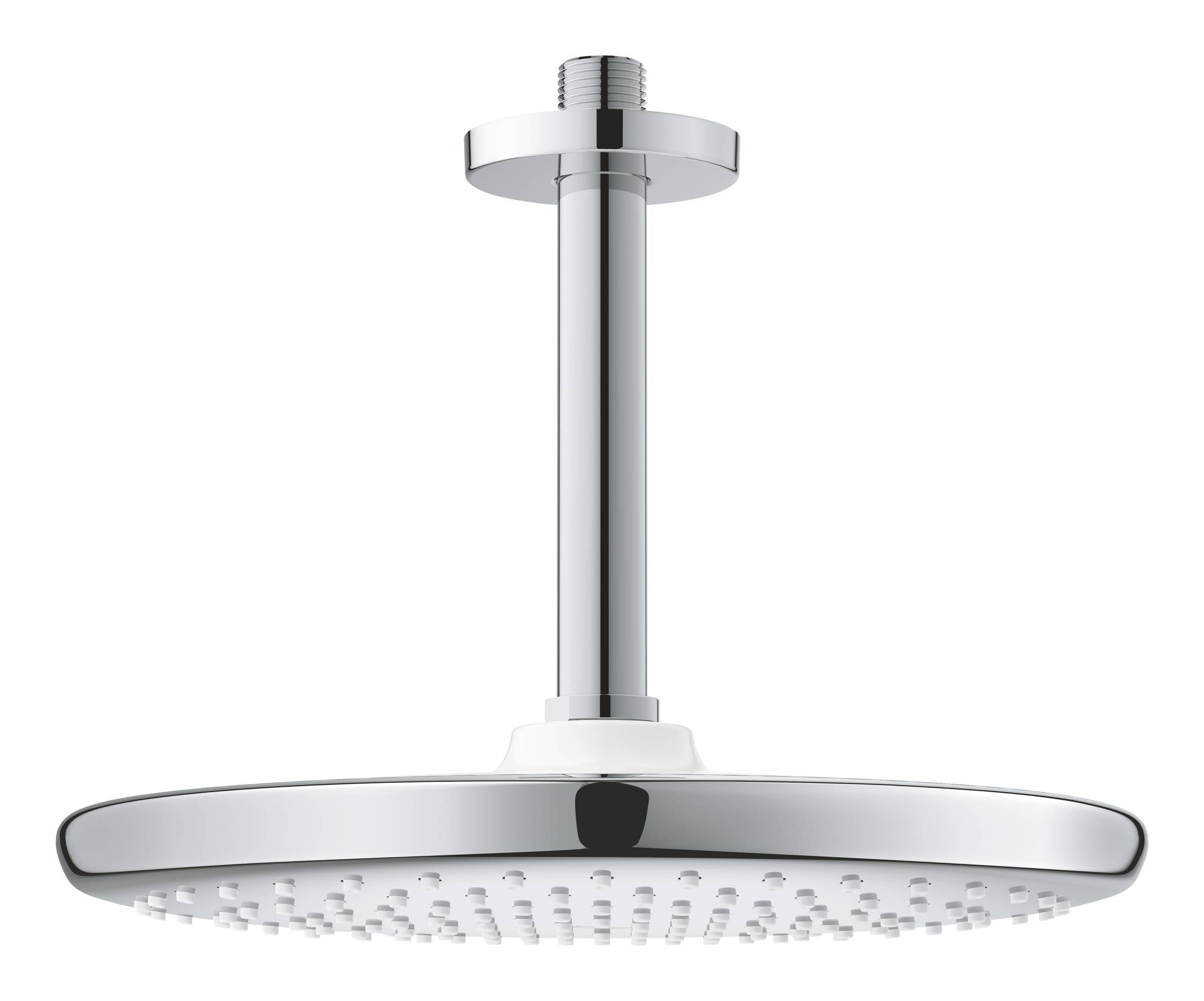 Верхний душ GROHE Tempesta 250, круглый (низ-хром, верх-белый) + Душевой кронштейн потолочный 142 мм, хром (26669000)