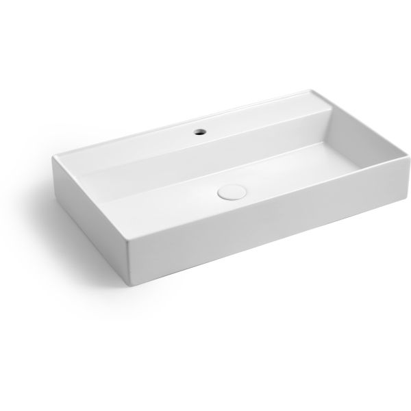 White Ceramic Like, накладная/подвесная прямоугольная раковина с отверстием п/с 80x46x13h см, цвет белый глянцевый