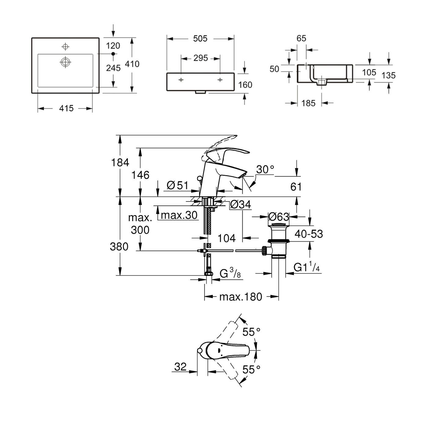 Комплект 2 в 1 Lavinia Boho Bathroom Sink 21510459, накладная фарфоровая раковина 50.5 см, смеситель с донным клапаном