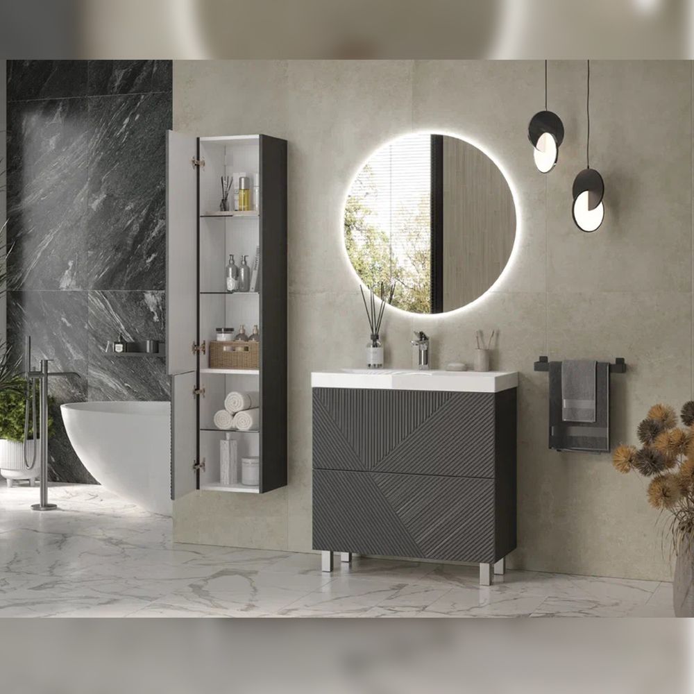 Тумба под раковину напольная Velvex Edge tn.EDG.9696.80.2Y графит, 80 см, артикул tn.EDG.9696.80.2Y графит