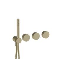 Fantini AF/21 Встроенный смеситель для ванны на 2 потока, ручная лейка FIT, гибкий шланг 150 см, (наружная часть) цвет Matt British Gold PVD