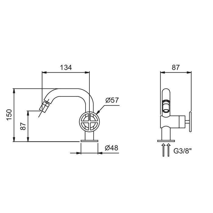 Fantini Fontane Bianche Смеситель для биде, 1 отв., с донным клапаном, цвет: Matt Gun Metal PVD