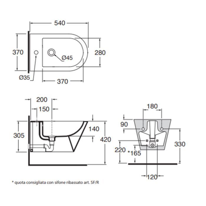 AZZURRA FORMA Биде подвесное 54х37х34см , с 1 отв под смеситель, цвет белый ЦЕНА со склада)
