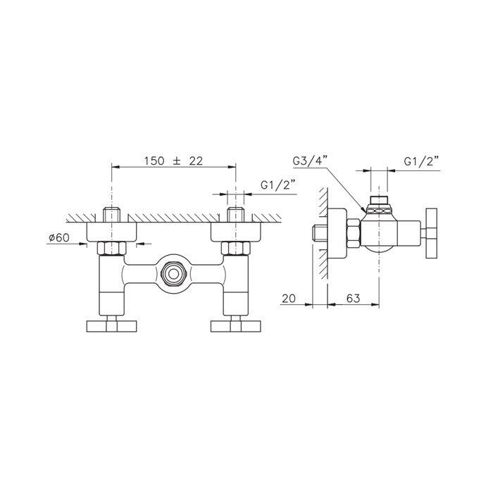 Nicolazzi Monte Croce Смеситель для душа с 2мя ручками, вывод сверху 1/2, цвет:  золото