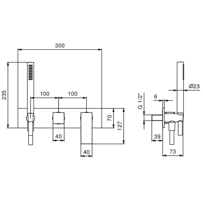 Fantini Mint Смеситель для душа, встраиваемый, на 2 источника, с ручн душем, (наружняя часть), цвет: нержавеющая сталь