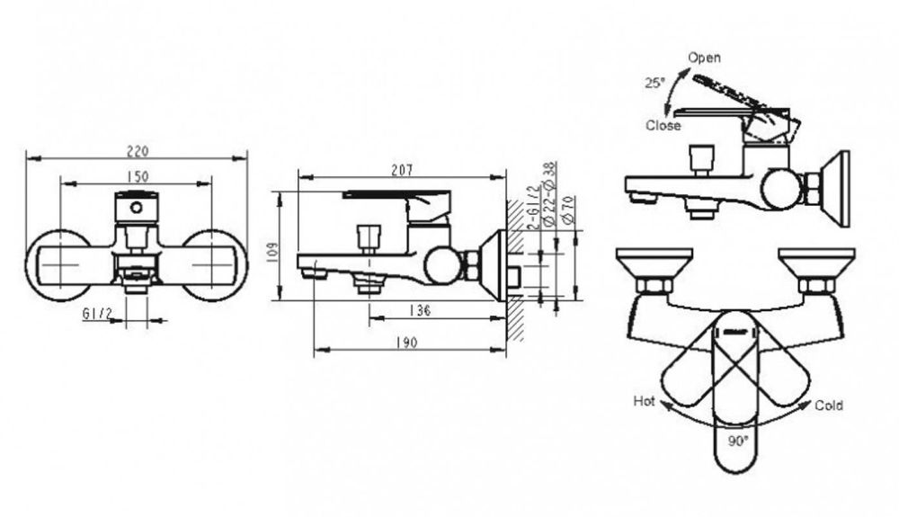 Смеситель для ванны Bravat Louise F6191183CP-01-RUS, хром, артикул F6191183CP-01-RUS