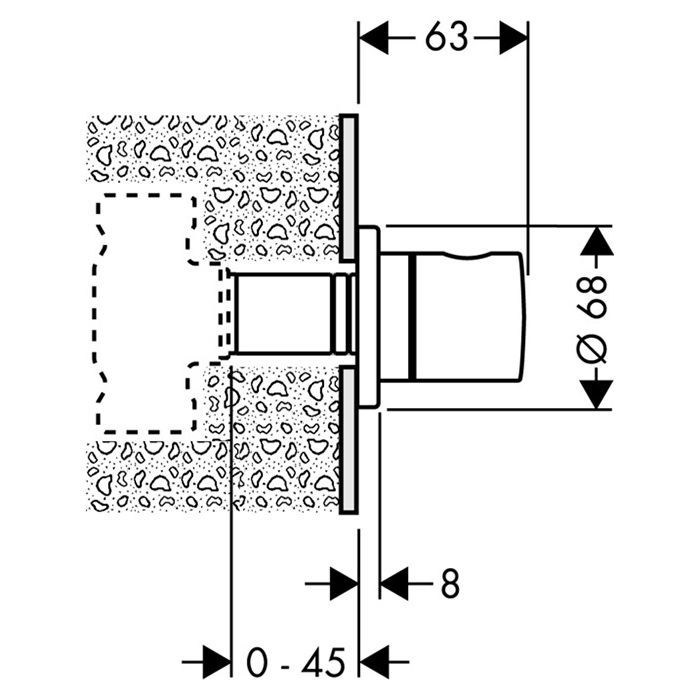 Вентиль, Hansgrohe, запорный, тип установки-настенный встраиваемый, внутренняя часть-необходимо заказать, цвет-хром Вентиль, Hansgrohe, запорный, тип установки-настенный встраиваемый, внутренняя часть-необходимо заказать, цвет-хром