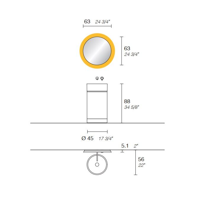 NOORTH milldue edition ROMA II Раковина напольная Ø450x880 мм., слив в пол, основ Rovere Nero, корпус Noce Canaletto, вставка Oro, раковина Nero opaco