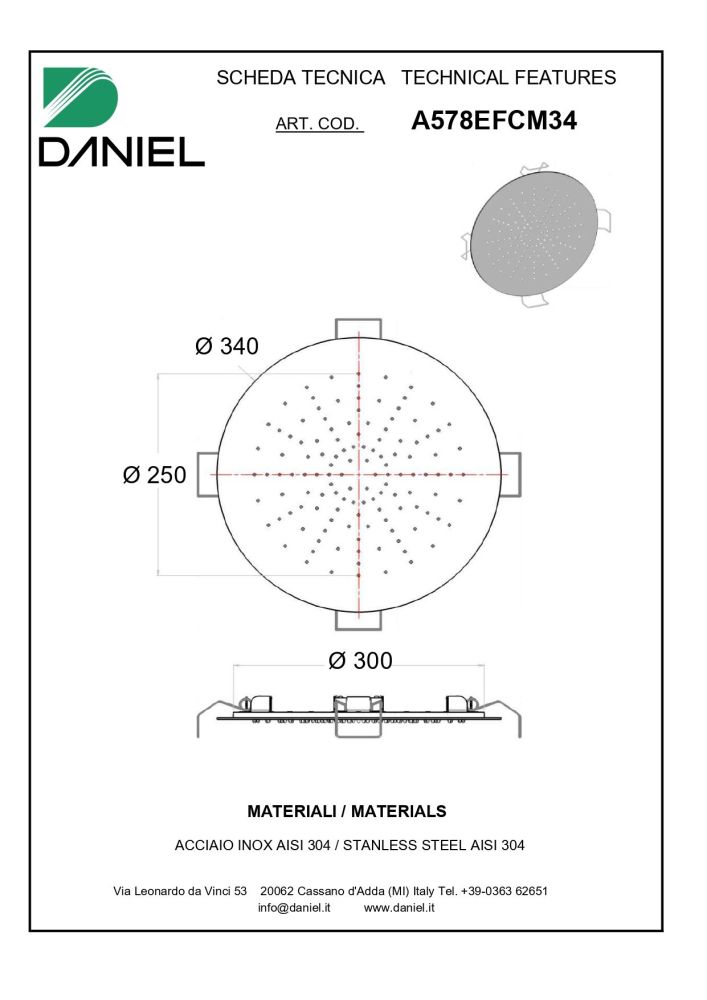 Daniel, круглая потолочная душевая головка 34 см, 1 режим: дождь, цвет хром