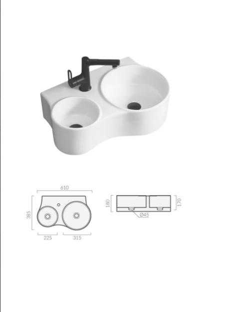 Раковина Double NAPOLI (610х385х180) двойная накладная Cerutti SPA