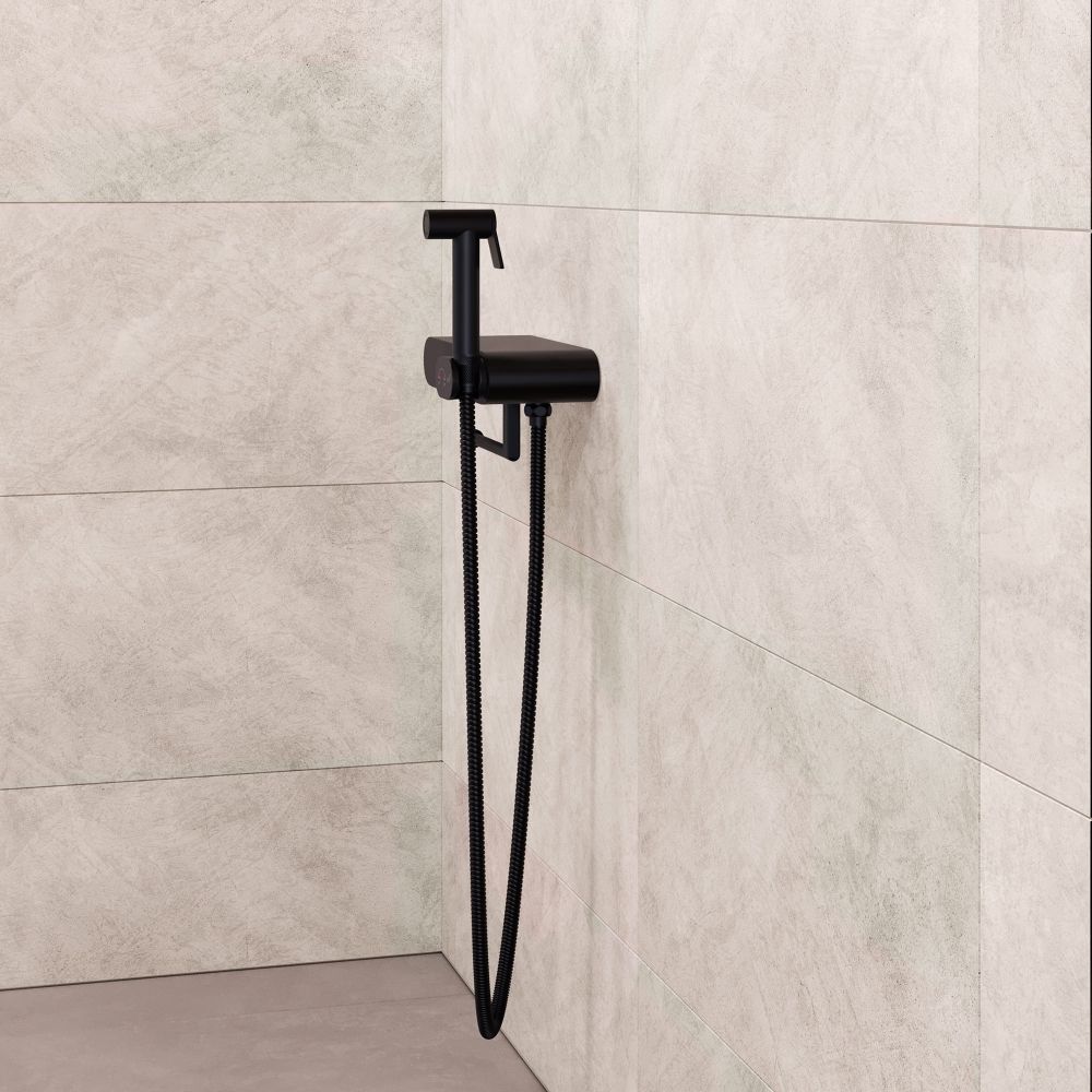 Смеситель с полочкой и держателем туалетной бумаги, с гигиеническим душем - RGW SP-222B, черный, артикул 581408222-04