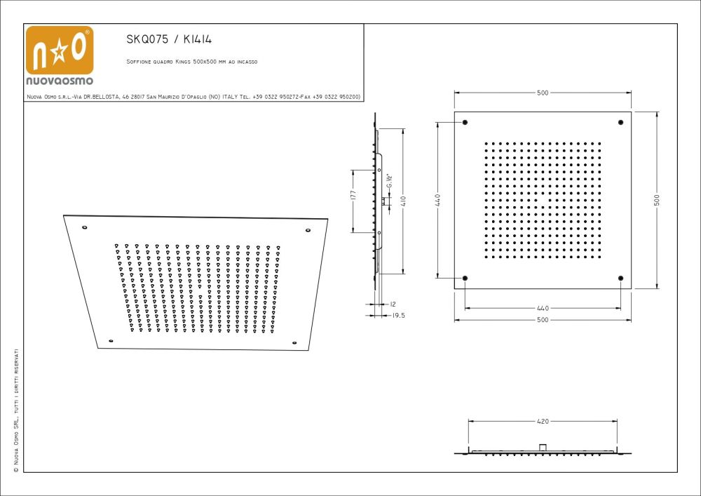 Graffio Kings, квадратная потолочная душевая головка 50х50 см, 1 режим: дождь, цвет хром