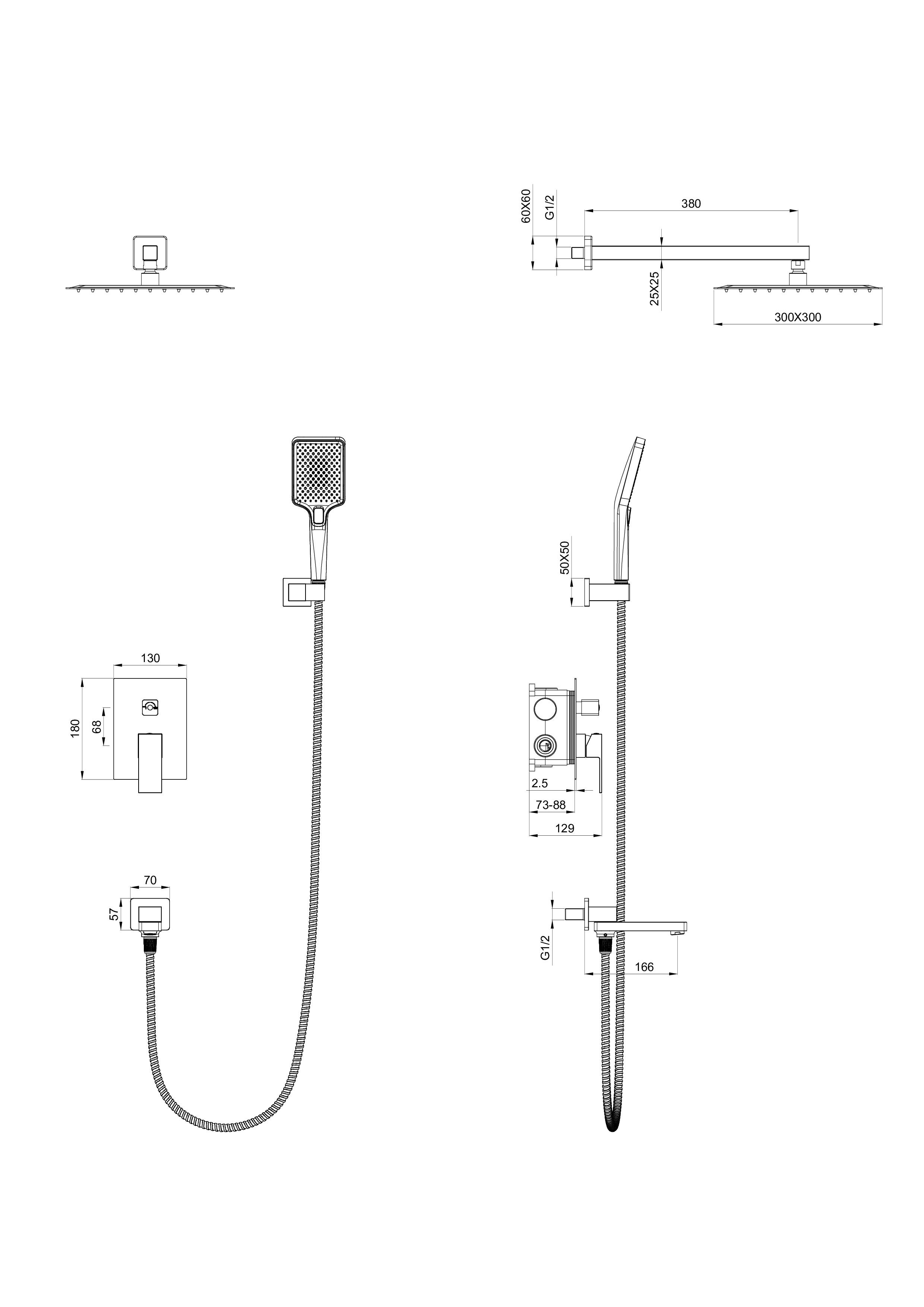 Душевая система встраиваемая WONZON & WOGHAND CUBE, Брашированное золото (WW-88939016-BG)